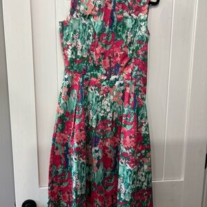 Talbots Green and Pink Sleeveless Halter Midi Dress